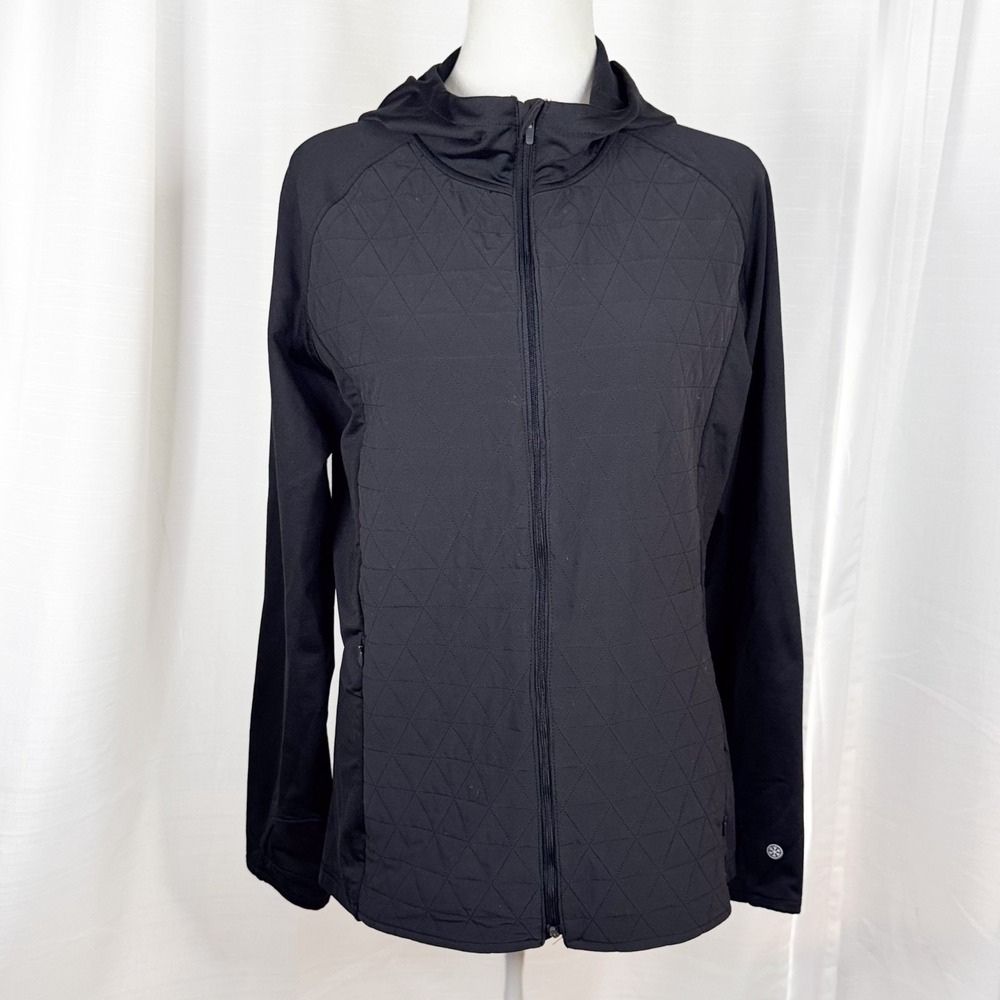 FootJoy ThermoSeries Full Zip Hoodie Women M Black Quilted Golf Jacket 30683